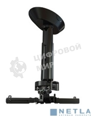Крепеж Wize Pro PR11A Универсальный потолочный комплект Wize PR11A состоящий из крепления+штанги 15-28 см +площадки к потолку для проектора, наклон +/- 25°, поворот +/- 6°, вращение 360°, до 23 кг, черный