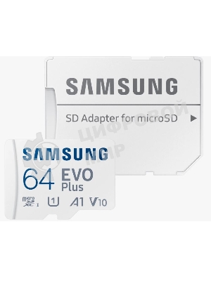Флеш карта microSDXC 64GB Samsung EVO Plus Memory Card Samsung UHS-I U1 Class 10, Adapter, 130 MB/s, 10000 циклов, - 25°C to 85°C, RTL Samsung MB-MC64KA