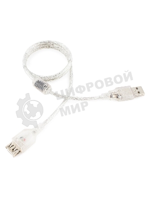 Кабель-удлинитель USB2.0 Pro Cablexpert CCF-USB2-AMAF-TR-0.75M, AM/AF, 0,75м, экран, 2феррит.кольца, прозрачный, пакет