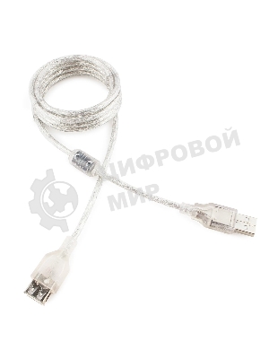 Кабель-удлинитель USB2.0 Pro Cablexpert CCF-USB2-AMAF-TR-6, AM/AF, 1,8м, экран, 2феррит.кольца, прозрачный, пакет