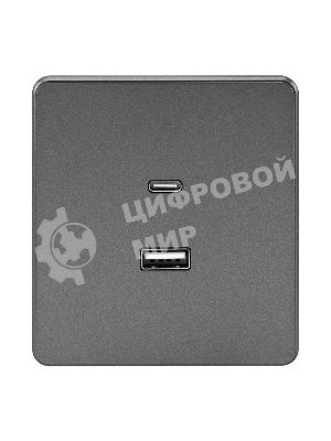 Розетка Kranz ROUND USB-A+Type-C 3А с функцией быстрой зарядки титан