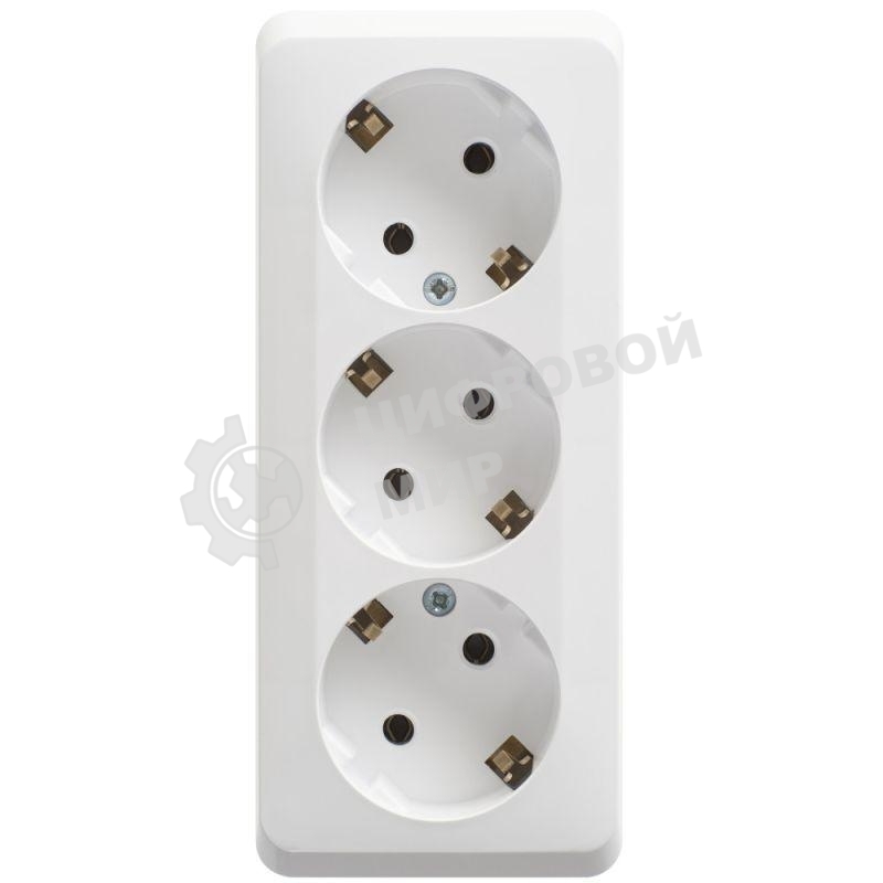 Тройная розетка Schneider Electric ЭТЮД O/У с заземлением без шторок 16А 250B, белый,