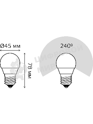Лампа светодиодная Gauss 105102307 6.5Вт цок.: E27 шар 220B 6500K св. свеч. бел. хол. (упак.: 10 шт)