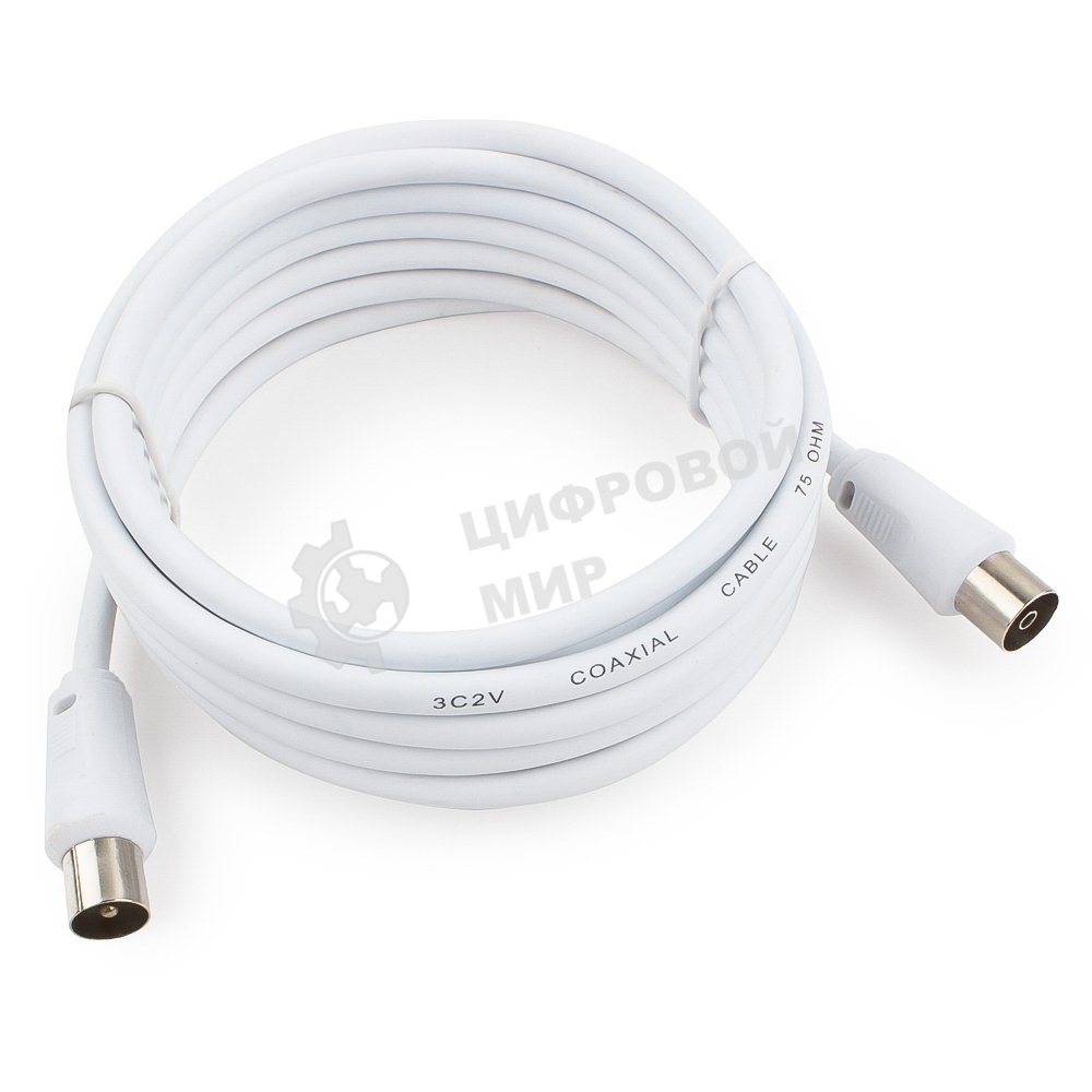 Кабель телевизионный Cablexpert CCV-515-W-3M, Coaxial M/F, белый, 3м