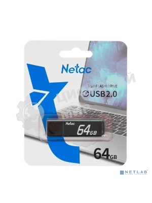 Флешка USB Netac U351 (NT03U351N-064G-20BK), 64Gb, USB 2.0, R/W 25/10, черный