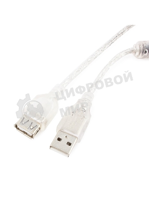 Кабель-удлинитель USB2.0 Pro Cablexpert CCF-USB2-AMAF-TR-2M, AM/AF, 2м, экран, 2феррит.кольца, прозрачный, пакет