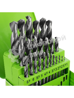 Набор сверл по металлу Сибртех, 1-13 мм (через 0,5 мм), 25 шт., HSS, в металлической коробке