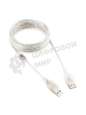 Кабель Cablexpert USB2.0 Pro, AM/AF, 3м, экран, 2 феррит.кольца, прозрачный (CCF-USB2-AMAF-TR-10)