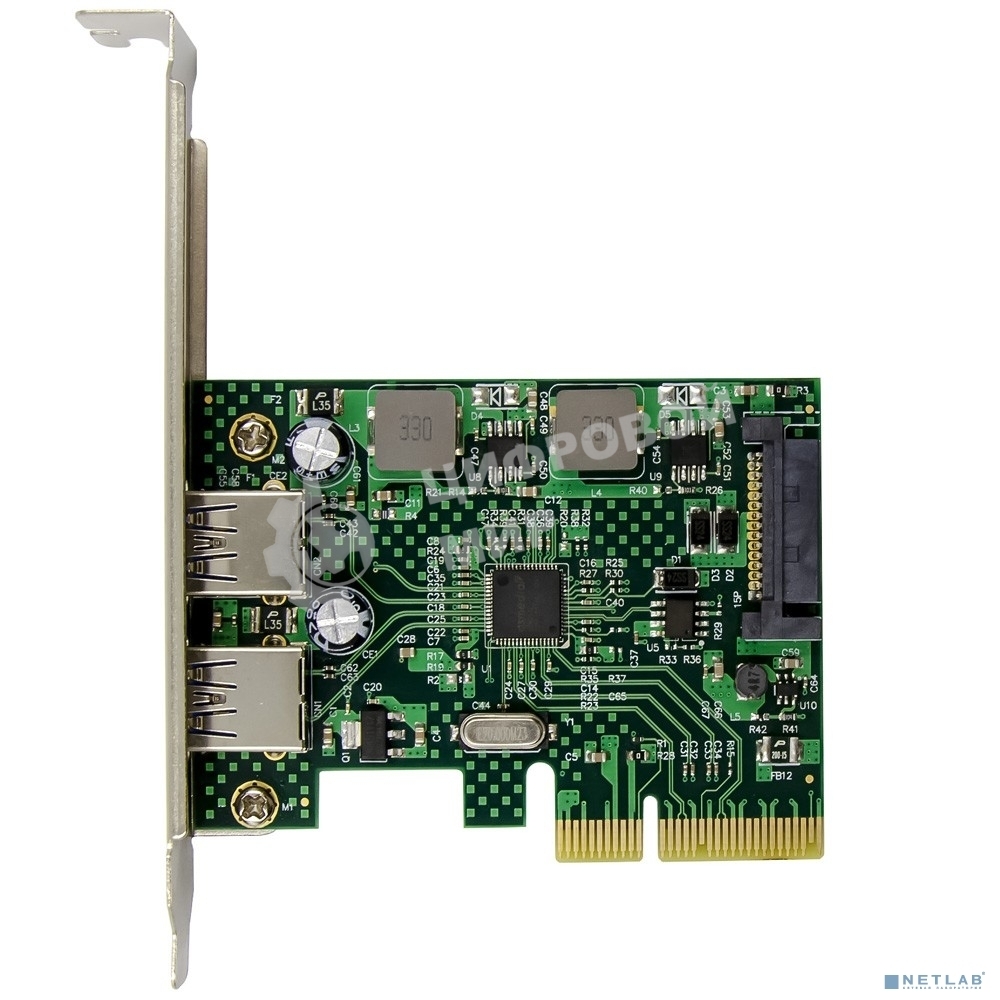 Контроллер ORIENT AM-U3142PE-2A, PCI-Ex4 v3.0, USB 3.2 Gen2, 2-port ext Type-A, ASM3142 chipset, разъем доп.питания, в комплекте LP планка крепления (31273)