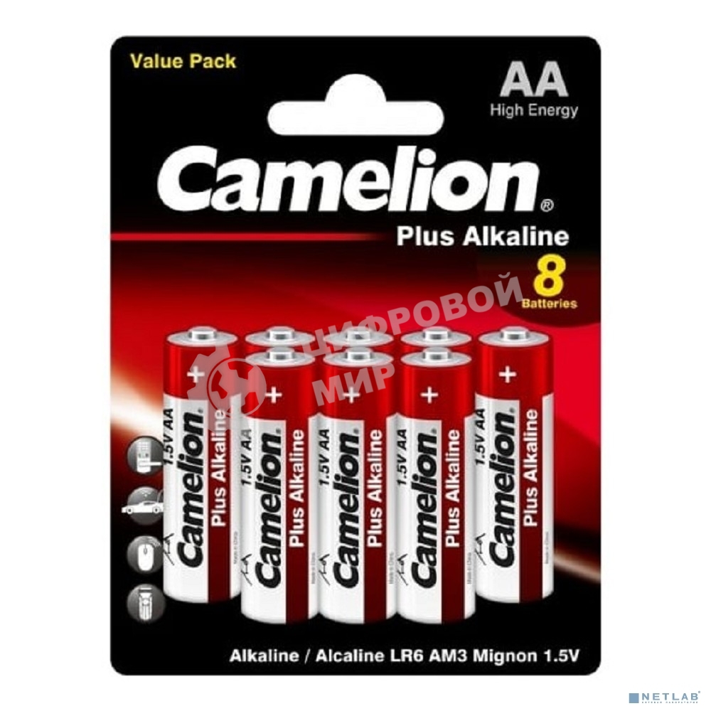Батарейки Camelion Plus Alkaline BL8 LR6 (LR6-BP5+3, 1.5В) (8 шт. в уп-ке)