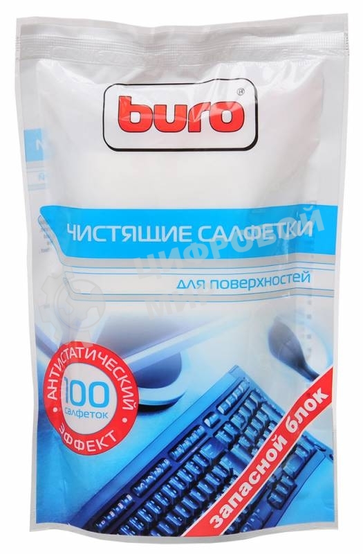 Салфетки Buro BU-Zsurface, 100 шт для поверхностей мягкая упаковка 100шт влажных