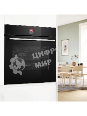 Встраиваемый духовой шкаф с 14 режимами нагрева,контроль температуры от 30 °C до 300 °C,объем 71 л,Eco Clean Direct,TFT сенсорный дисплей,дверь с SoftClose и SoftOpen, Bosch Assist,система очистки пиролитическая,черный