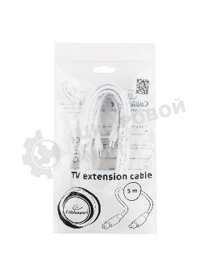 Кабель телевизионный Cablexpert, CCV-515-W-5M, Coaxial M/F, белый, 5м
