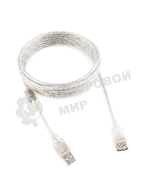 Кабель-удлинитель USB2.0 Pro Cablexpert CCF-USB2-AMAF-TR-15, AM/AF, 4,5м, экран, 2феррит.кольца, прозрачный, пакет