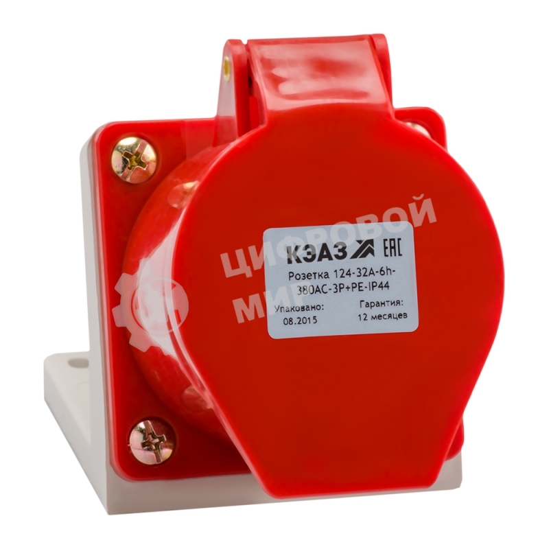 Розетка 124 32А 380В AC 3P+PE 6ч для монтажа на поверхность IP44 КЭАЗ 222756