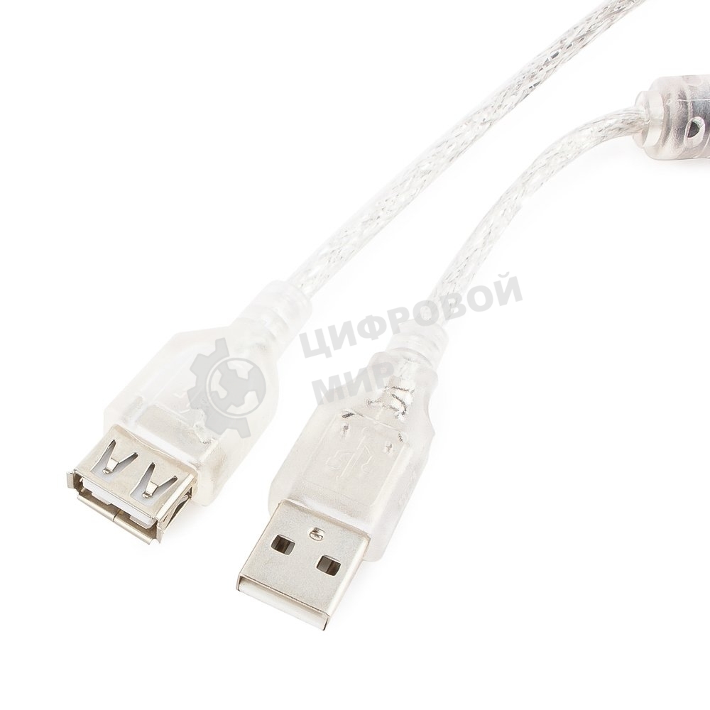 Кабель-удлинитель USB2.0 Pro Cablexpert CCF-USB2-AMAF-TR-15, AM/AF, 4,5м, экран, 2феррит.кольца, прозрачный, пакет