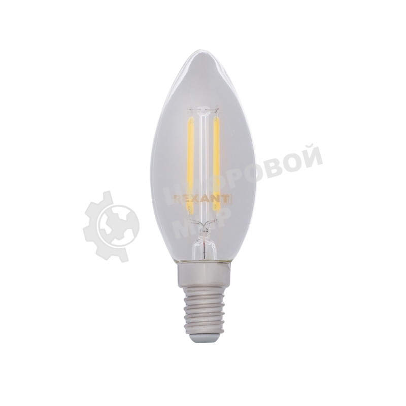 Лампа светодиодная филаментная Rexant Свеча CN35 7.5 Вт 600 Лм 2700K E14 диммируемая, прозрачная колба