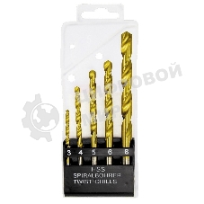 Набор Matrix нитридтитановых сверл по металлу, 3-4-5-6-8 мм, HSS, 5 шт., пласт. кор. цил. хвост.