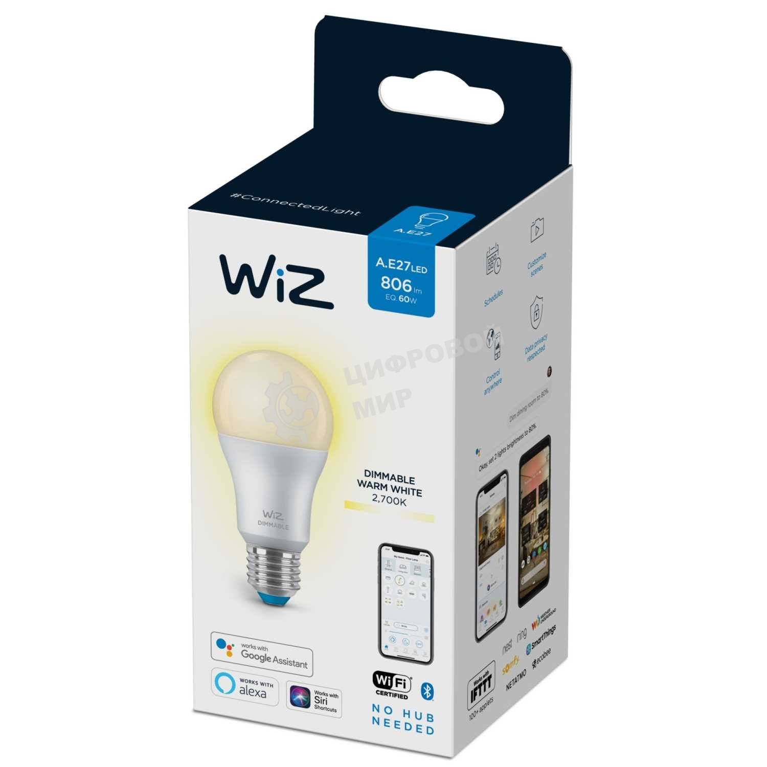 Лампа светодиодная WiZ Wi-Fi BLE 60W A60 E27 927 DIM1PF/6