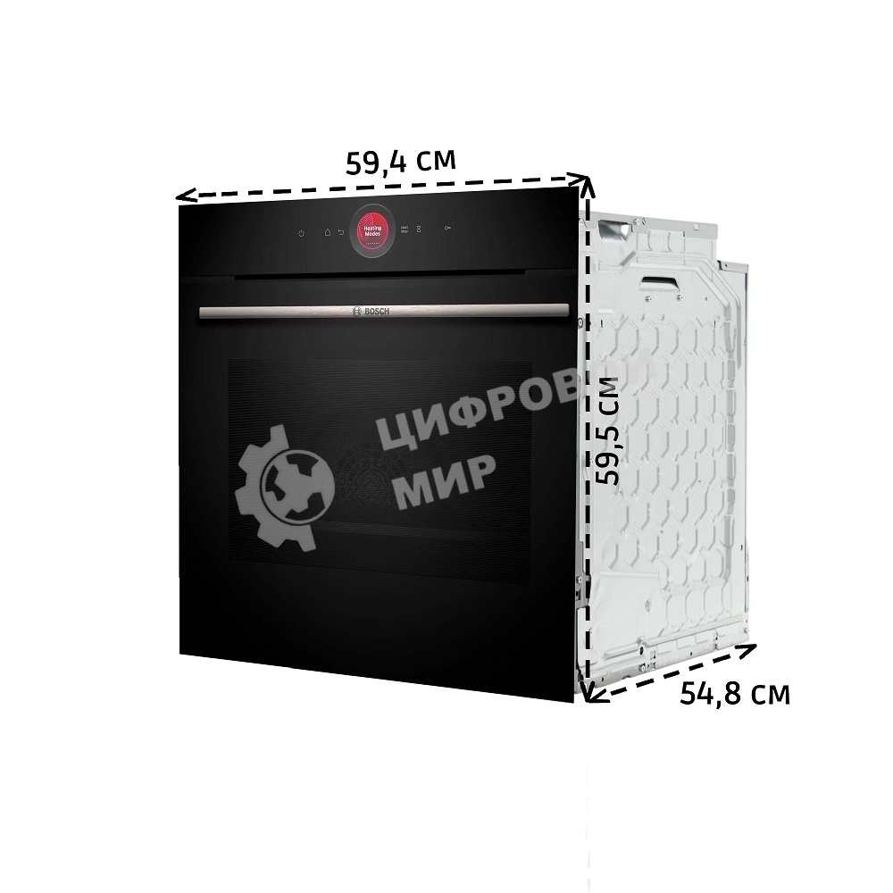 Встраиваемый духовой шкаф с 14 режимами нагрева,контроль температуры от 30 °C до 300 °C,объем 71 л,Eco Clean Direct,TFT сенсорный дисплей,дверь с SoftClose и SoftOpen, Bosch Assist,система очистки пиролитическая,черный