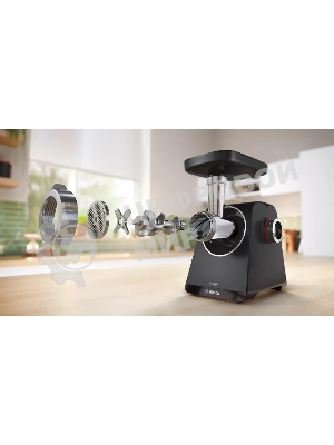 Мясорубка электрическая Bosch MFWS440B черный, 1900 Вт, 2.5 кг/мин, реверс, защита от перегрузки, насадки - 7