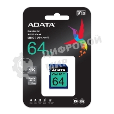 Флеш карта SD ADATA 64Gb ADATA Premier Pro SDXC Class 10 UHS-I U3 V30S 95/60 MB/s