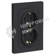 Розетка 2-м AtlasDesign с заземл. 16А в сборе карбон SchE ATN001024