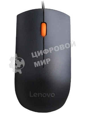 Мышь проводная Lenovo 300 черный, 1600 dpi, USB, кнопки - 3