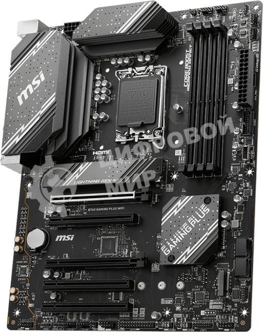 Материнская плата MSI B760 GAMING PLUS WIFI, LGA 1700, Intel B760, 4xDDR5, 4xSATA, 2xM.2, 1xPCI-E 4.0 x16, 3xPCI-E 3.0 x1, 1xDP, 1xHDMI, 1x 2.5Gb LAN, 2xUSB-A 3.2 Gen 2, 4xUSB 2.0, 5x3.5 мм, 7.1, Standard-ATX
