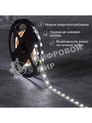 Лента светодиодная 3 м 12 В 5050 6500 К IP23 60 LED/м для БП с клеммами LAMPER