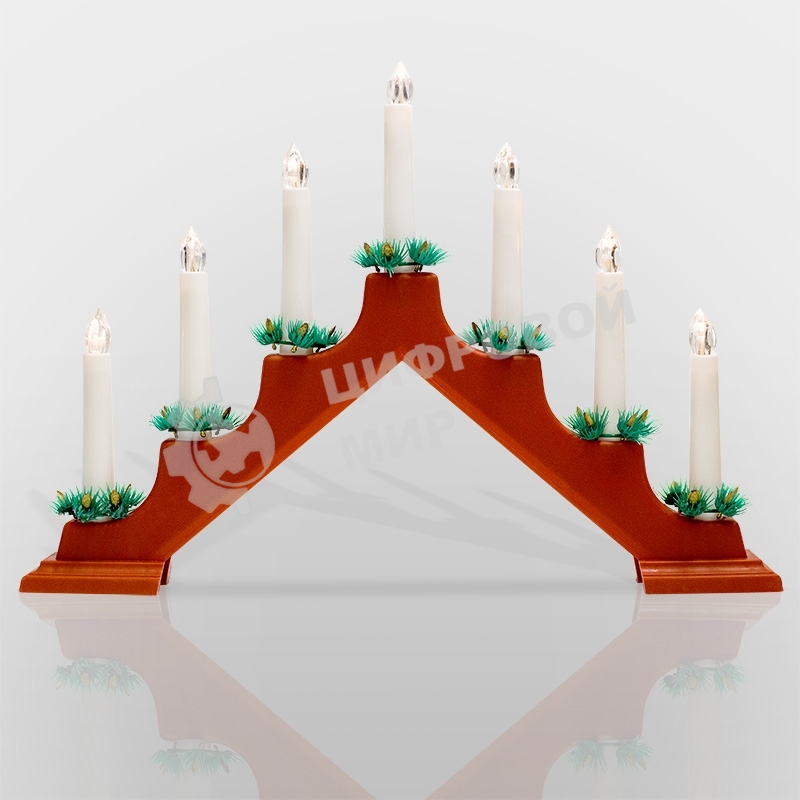 Горка новогодняя Neon-night 7 свечек корпус красн. свечение теплый белый