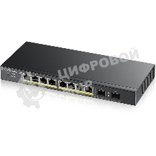 Коммутатор Smart L2 PoE+ Zyxel GS1900-10HP, 8xGE PoE+, 2xSFP, настольный, бесшумный, бюджет PoE 77 Вт
