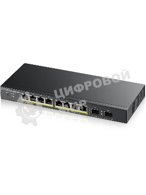 Коммутатор Smart L2 PoE+ Zyxel GS1900-10HP, 8xGE PoE+, 2xSFP, настольный, бесшумный, бюджет PoE 77 Вт