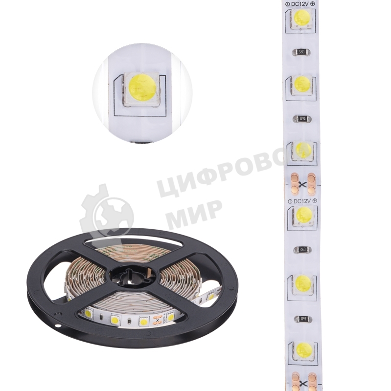 Лента светодиодная 3 м 12 В 5050 6500 К IP23 60 LED/м для БП с клеммами LAMPER