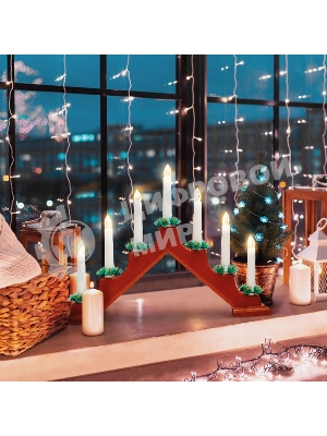 Горка новогодняя Neon-night 7 свечек корпус красн. свечение теплый белый