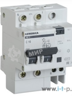 Выключатель автоматический дифференциального тока 2п 25А 30мА АД12 GENERICA IEK MAD15-2-025-C-030