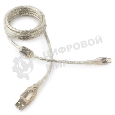 Кабель Cablexpert USB2.0 Pro, AM/microBM, 1,8м, экран, феррит.кольцо, прозрачны (CCP-mUSB2-AMBM-6-TR)