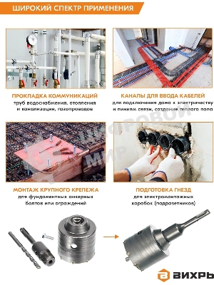 Коронка по бетону, М22 х 68 мм, SDS PLUS, в сборе