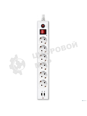 Сетевой фильтр Buro BU-SP1.8 USB 2A-W 1.8 м, 6 розеток, белый, коробка