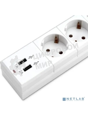 Сетевой фильтр Buro BU-SP1.8 USB 2A-W 1.8 м, 6 розеток, белый, коробка