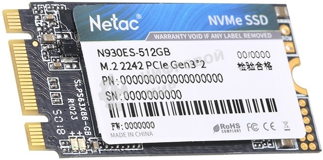 Накопитель SSD Netac N930ES, 512Gb, PCIe 3.1 x2, M.2 2242, NVMe, R/W 1650/1500