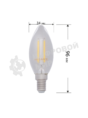 Лампа светодиодная филаментная Rexant Свеча CN35 7.5 Вт 600 Лм 4000K E14 прозрачная колба