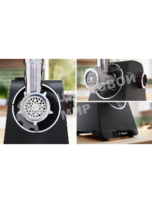 Мясорубка электрическая Bosch MFWS440B черный, 1900 Вт, 2.5 кг/мин, реверс, защита от перегрузки, насадки - 7