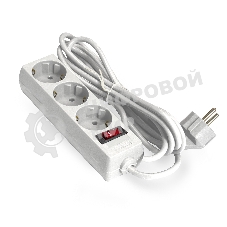 Удлинитель ExeGate EC-3-3W (EX279354RUS), белый, 3 м, евровилка с заземлением, 3 евророзетки с заземлением, 2200 Вт