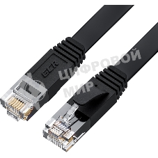 Патч-корд GCR PROF плоский прямой 3.0m, UTP медь cat.6, черный, 30 AWG, ethernet high speed 10 Гбит/с, RJ45, T568B, GCR-52870