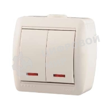 Выключатель 2-кл. ОП Ната 10А IP20 с подсветкой белый LEZARD 710-0200-112