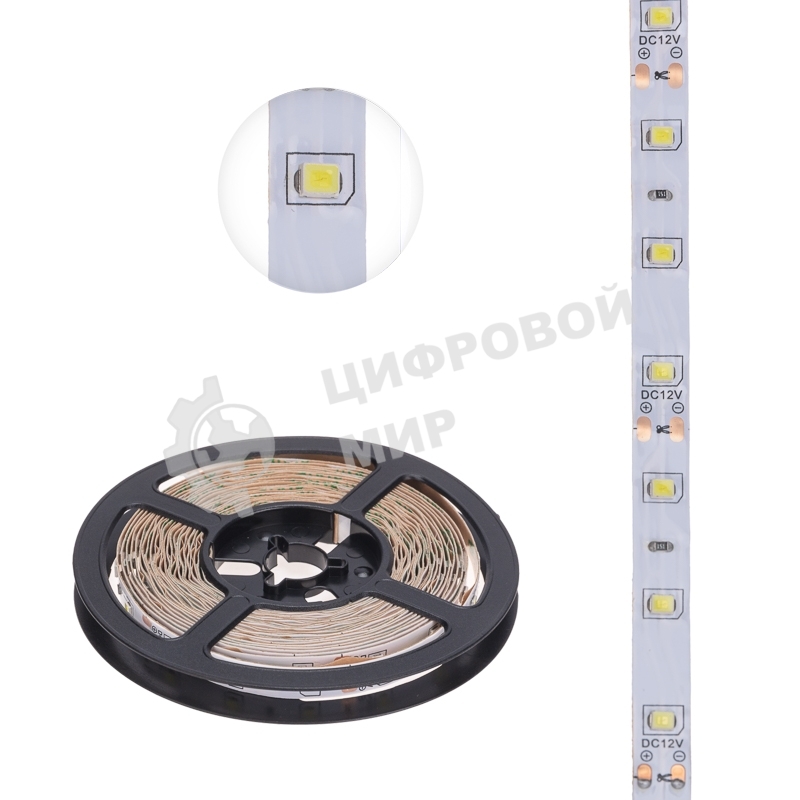 Лента светодиодная 5 м 12 В 2835 6500 К IP23 60 LED/м для БП с клеммами LAMPER