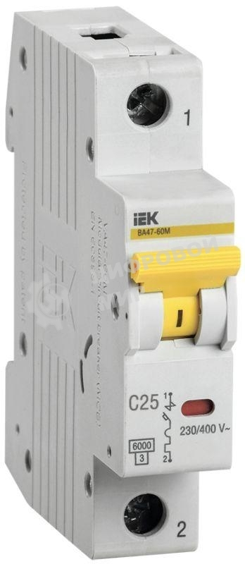 Выключатель автоматический однополюсный ВА47-60M 1Р 25А 6кА С MVA31-1-025-C IEK