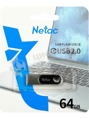 Флешка USB Netac U278 (NT03U278N-064G-20PN), 64Gb, USB 2.0, R/W 50/10, серебристый/черный