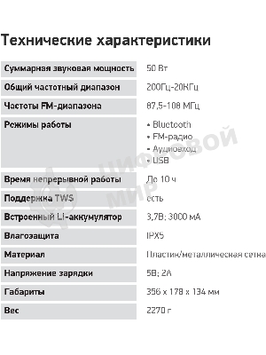 Колонка портативная Digma D-PS1530 черный/черный 50W 2.1 BT 10м 3000mAh